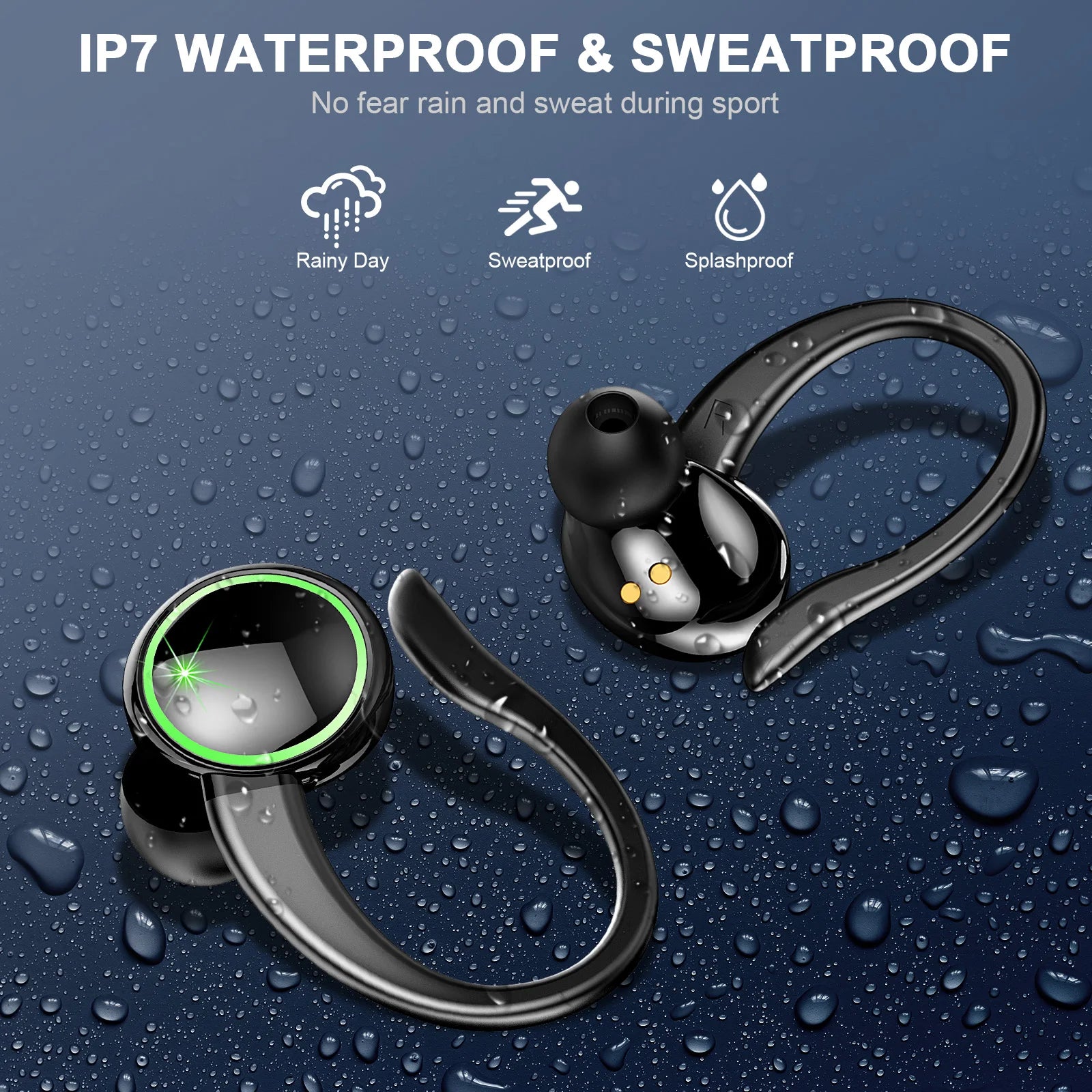 DRSAEC Wireless Earbuds Sports Bluetooth Headphones 5.3,4 ENC Noise Cancelling Mic IP7 Waterproof Headset 50H Playback.