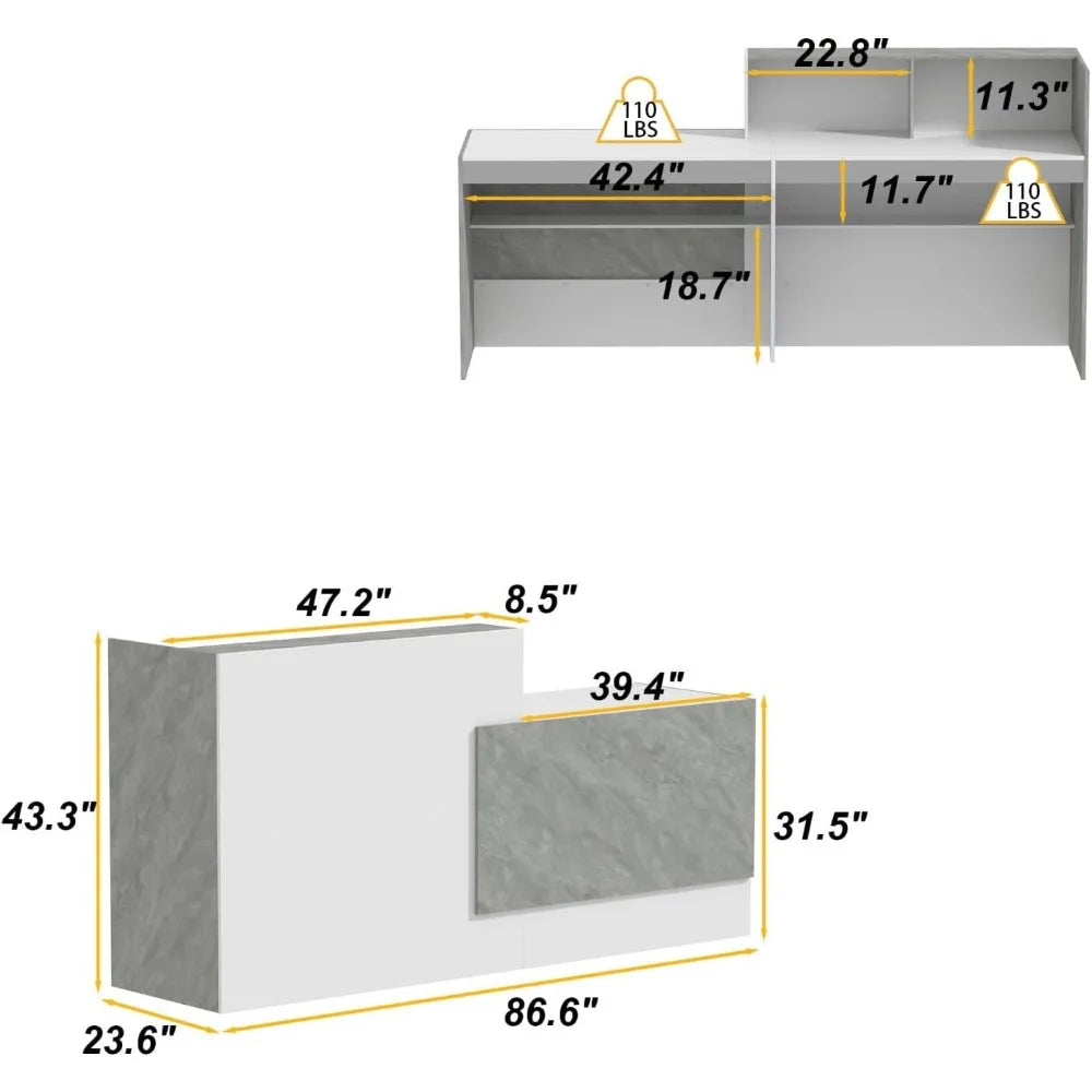 Reception Desk with Shelves Modern Reception Table with Storage Front Counter Checkout Table Retail Counter for Lobby