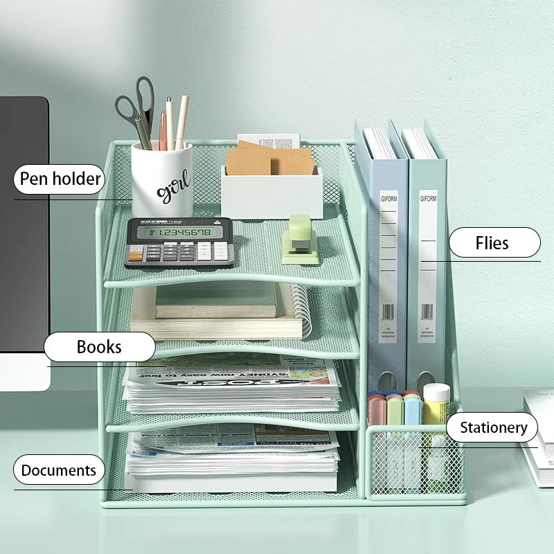 Office desktop file rack metal bookstand Multi-function integrated storage rack Office supplies folder storage box