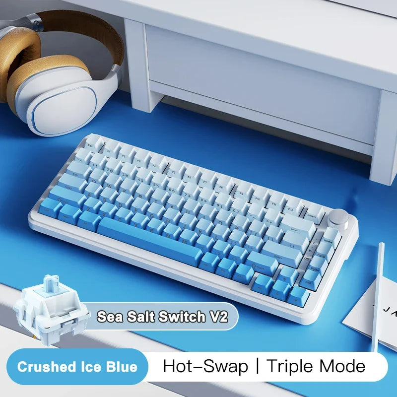 AJAZZ AK820 MAX Tri-mode RGB Gaming Mechanical Keyboard Bluetooth Wireless 2.4G Type C 82 Keys PBT Keycaps Hot Swap