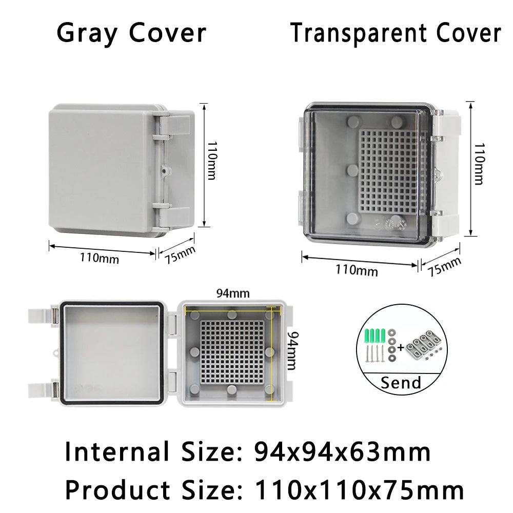 IP66 Waterproof Plastic Box ABS Wire Junction Box Gray/Transparent Cover Enclosure Outdoor Electronic Engineering