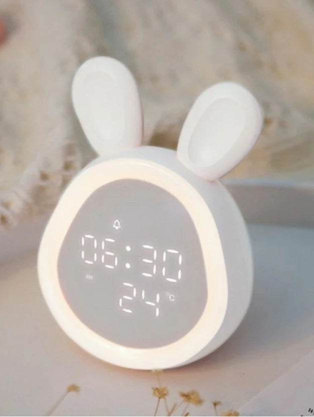 Bunny Ear Digital Alarm Clock LED Electronic LED Display Sound Control Cute Rabbit Night Lamp Snooze Desk Clock Home