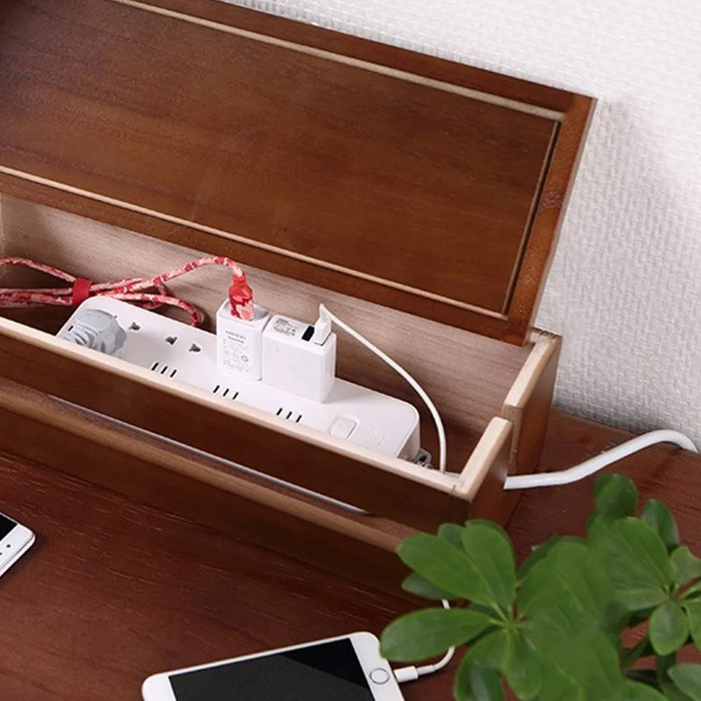 Solid Wood Wiring Box Socket Organizer Cable Manager Case Storage Container Power Plug Arrangement Paulownia Main Body