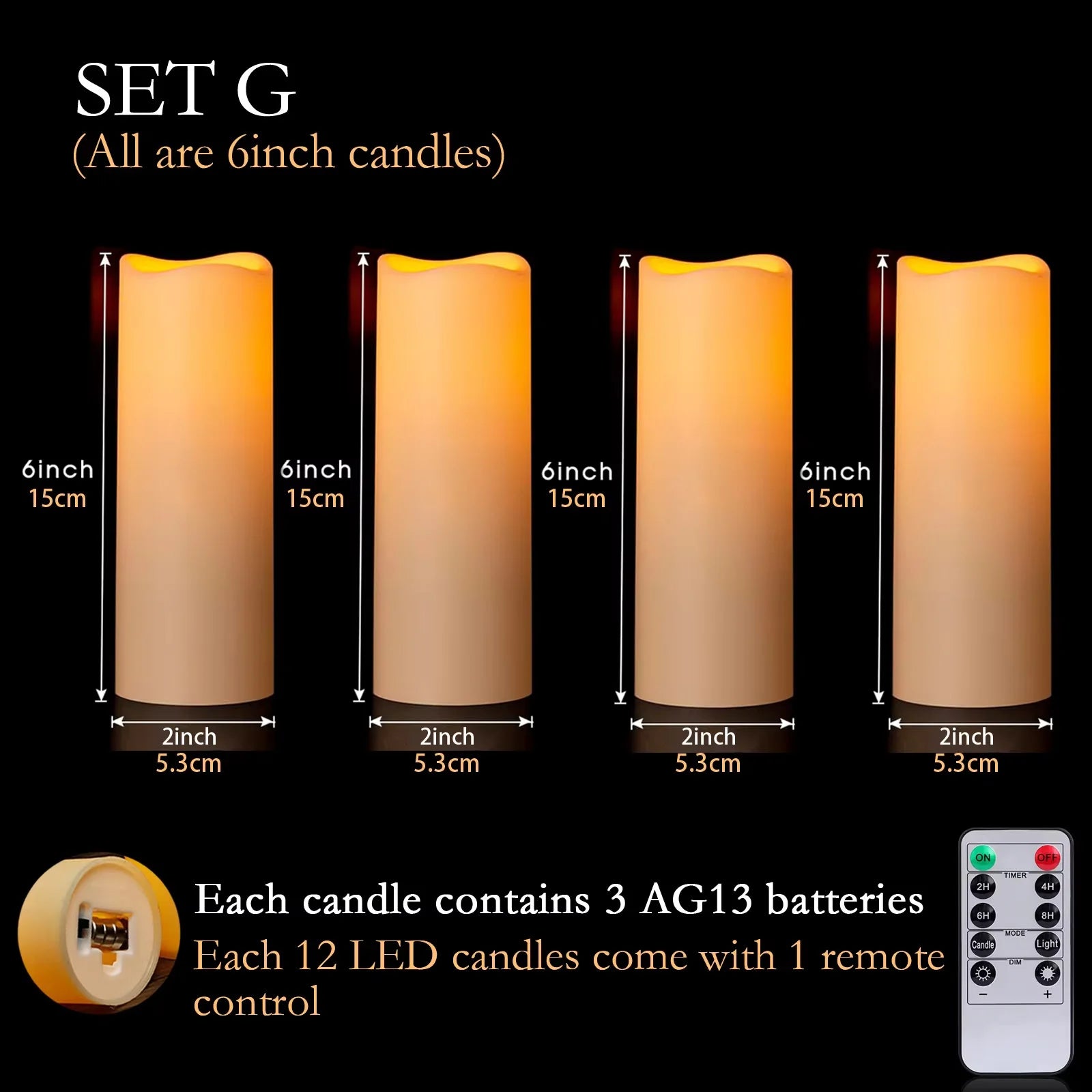 12-180Pcs LED Candles Flameless Candles with Remote(2’*3/4/5/6’) Wedding Candles Battery Operated Candles Fireplace
