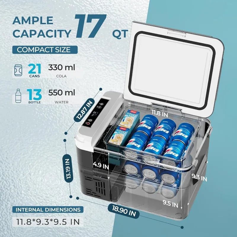 EUHOMY 12 Volt Refrigerator 17 Quart (15L) Compressor Electric Cooler APP Control Car Fridge 12/24V DC & 120-240V AC