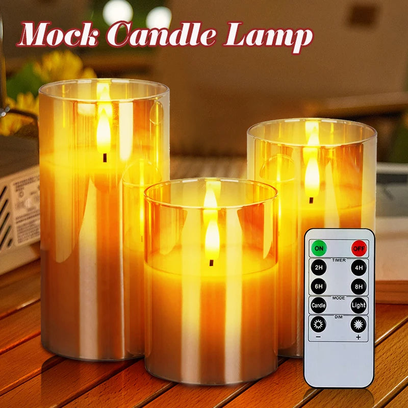 3 PCS Three Color Flameless LED Candle Light Creative Wishing Decorative Column Candle Fake Plastic Battery Powered
