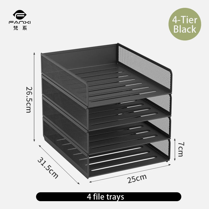 Desktop metal file tray Thickened metal tray Desktop file rack Metal file frame Office storage rack Paper storage