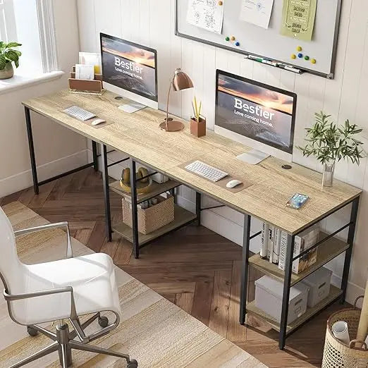 95.2” L Shaped Desk Reversible Corner Computer Desk or 2 Person Long Table with Adjustable Shelves Large Writing Study