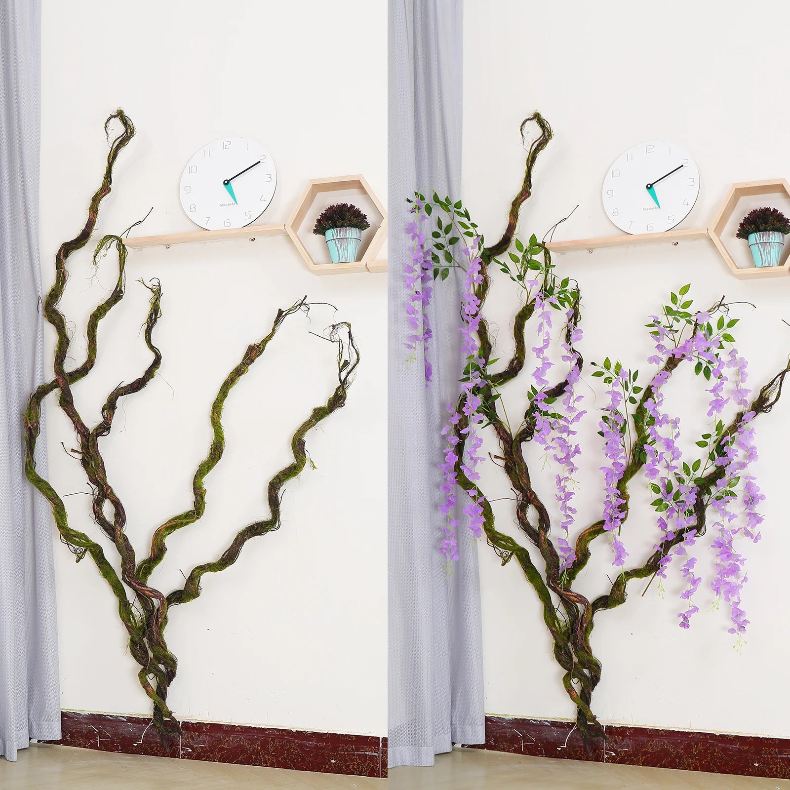 Wall Hanging Artificial Large Cherry Tree Trunk Bark Branches Fake Creeper Plants Moss Twig Vine Liana Garden Outdoor