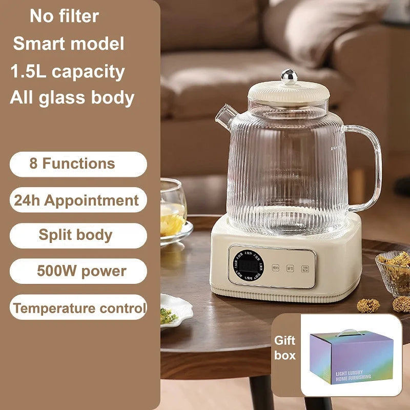 1.5L Health Kettle Temperature Adjust Glass Tea Maker MultiFunction Office Appointment Flower Teapot Portable Electric