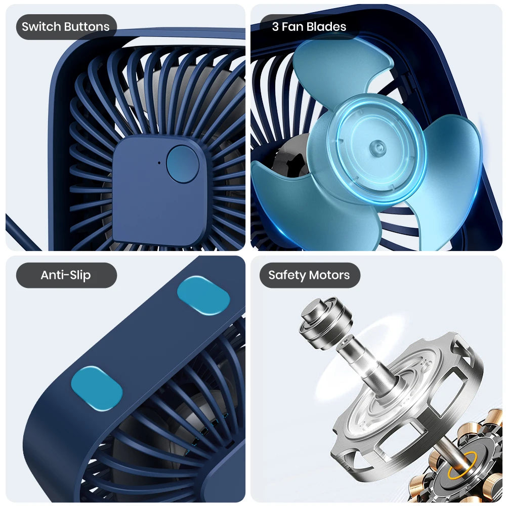 TOPK USB Desk Fan,[2Pack] Mini Fan Strong Airflow & Quiet Operation,360° Rotatable Head 3-Speed Wind Small Cooling Fan