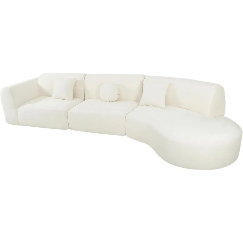 140’’ Curved Polyester Sectional Sofa 7-Seat Modern Cloud Couch with Chaise & Pillows for Living Room - Beige / United