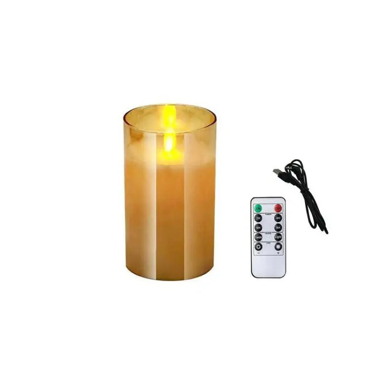 USB Rechargeable LED Flameless Pillar Candle set Flickering Moving Wick Paraffin Real Wax Remote controlled w/Timer