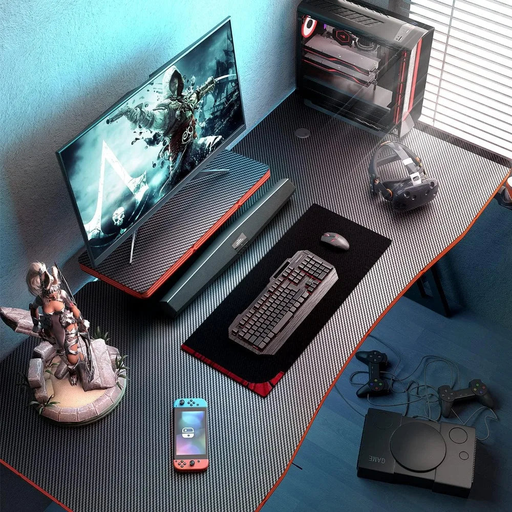55 inch Gaming Desk PC Computer Table Racing Style Home Office Desk Z Shaped Carbon Fiber Desktop Gamer Workstation