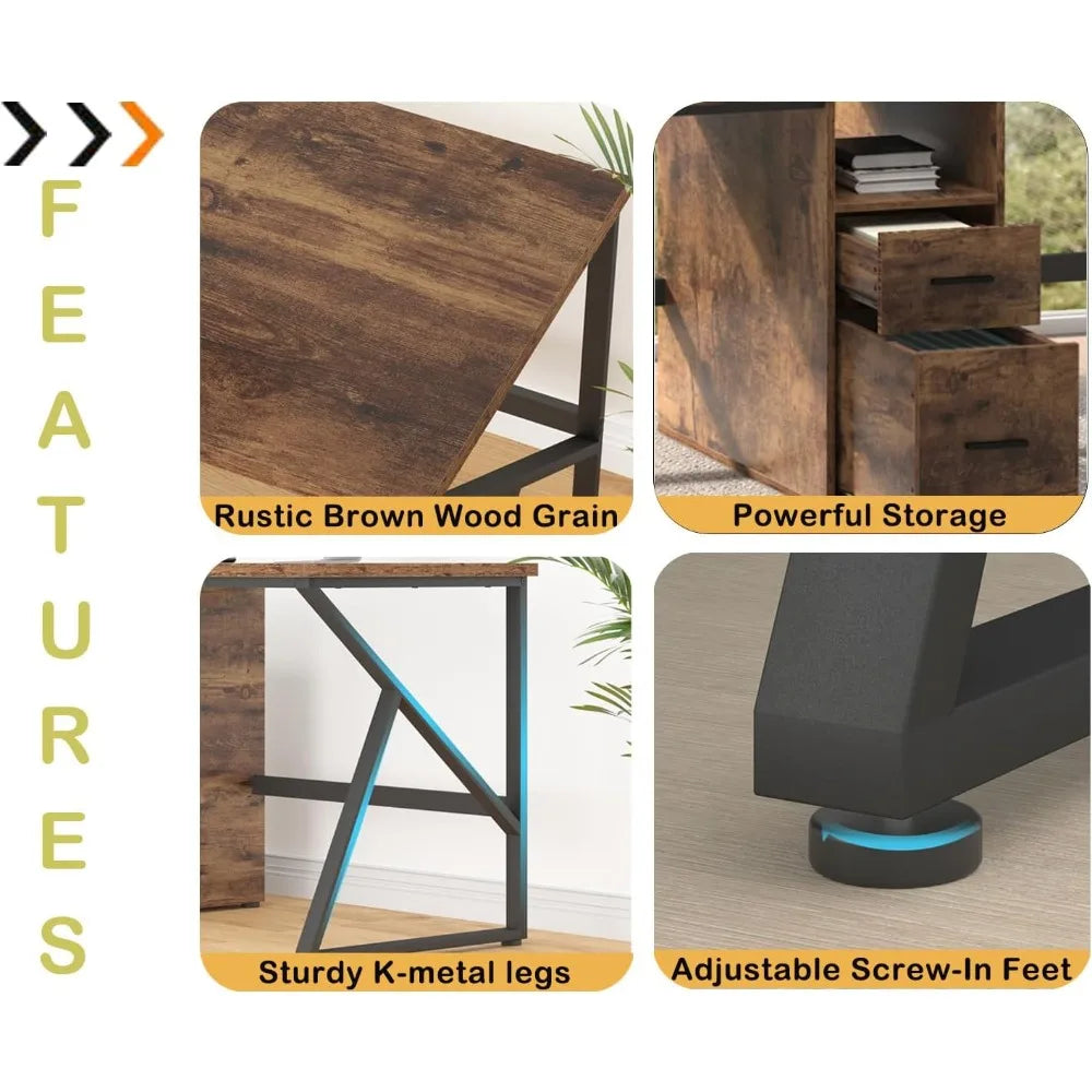 79’’ Two Person Office Desk,Large Double Long Pc Desk with File Drawer 2 Person Computer Desk with Storage Cabinet