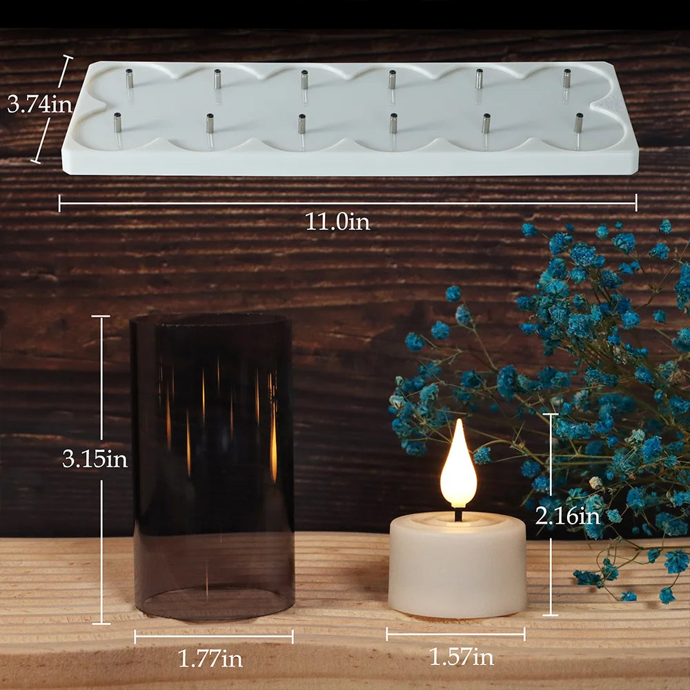 6/12Pcs LED Candle Light Timer Rechargeable Flashing Flameless Candle Lamp Tea Lights With Black Cups For Home