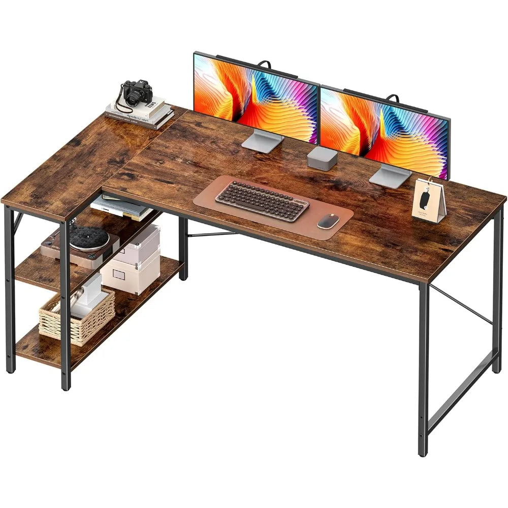Large L-Shaped Desk 55-Inch Gaming and Home Office Desk with Reversible Shelves for Study and Writing - United States