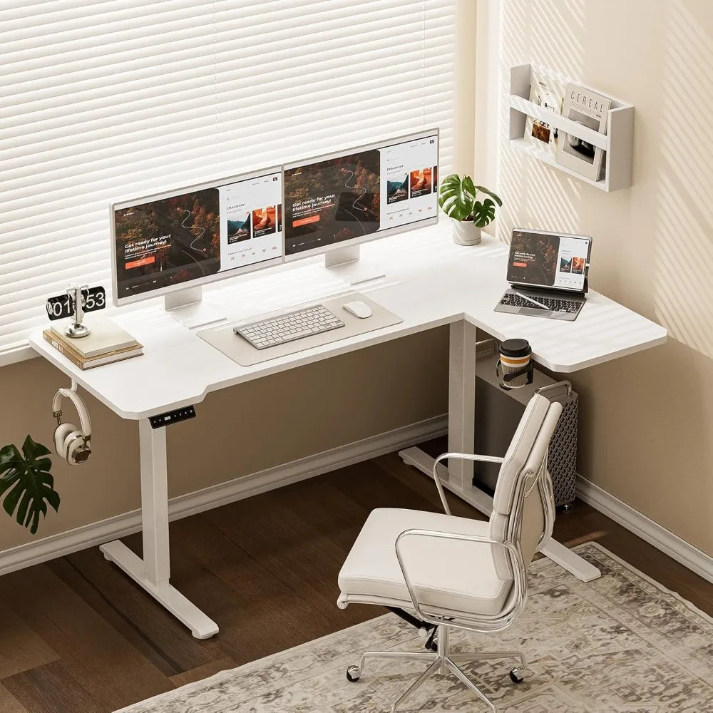 Adjustable Height L-Shaped Electric Desk for Home Office and Gaming: Sit-Stand Corner Desk - United States / White
