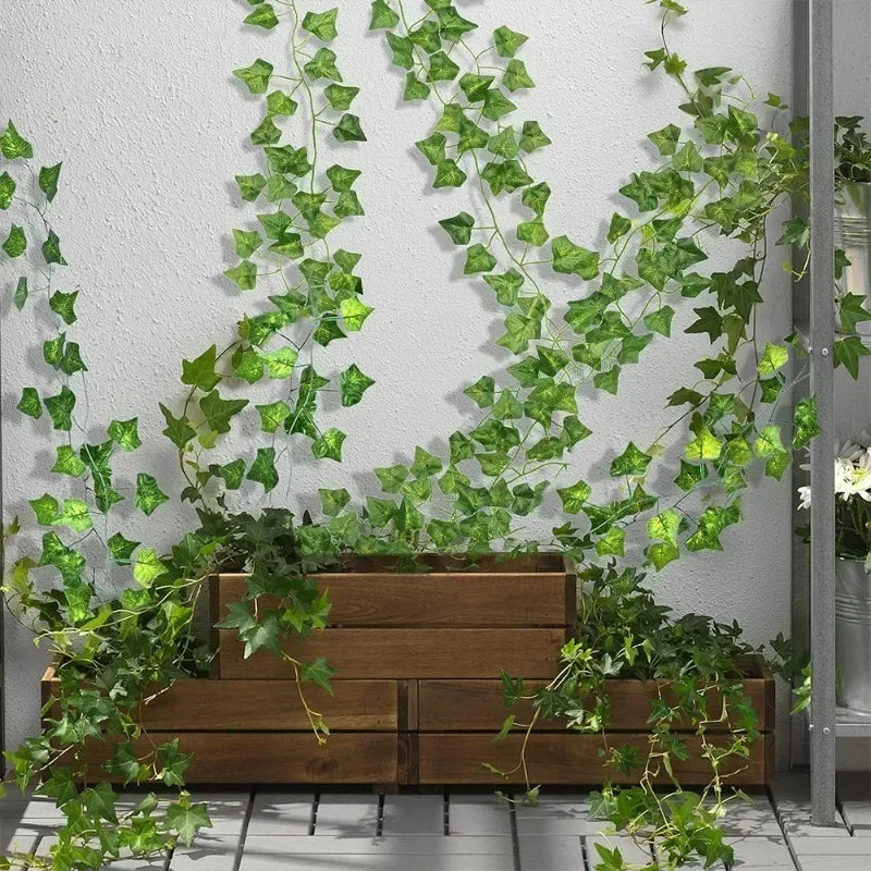 100/2M Artificial Green Ivy Vine Garland Fake Leaf Plants Rattan Hanging Creeper Garlands for Garden Wedding Party Wall