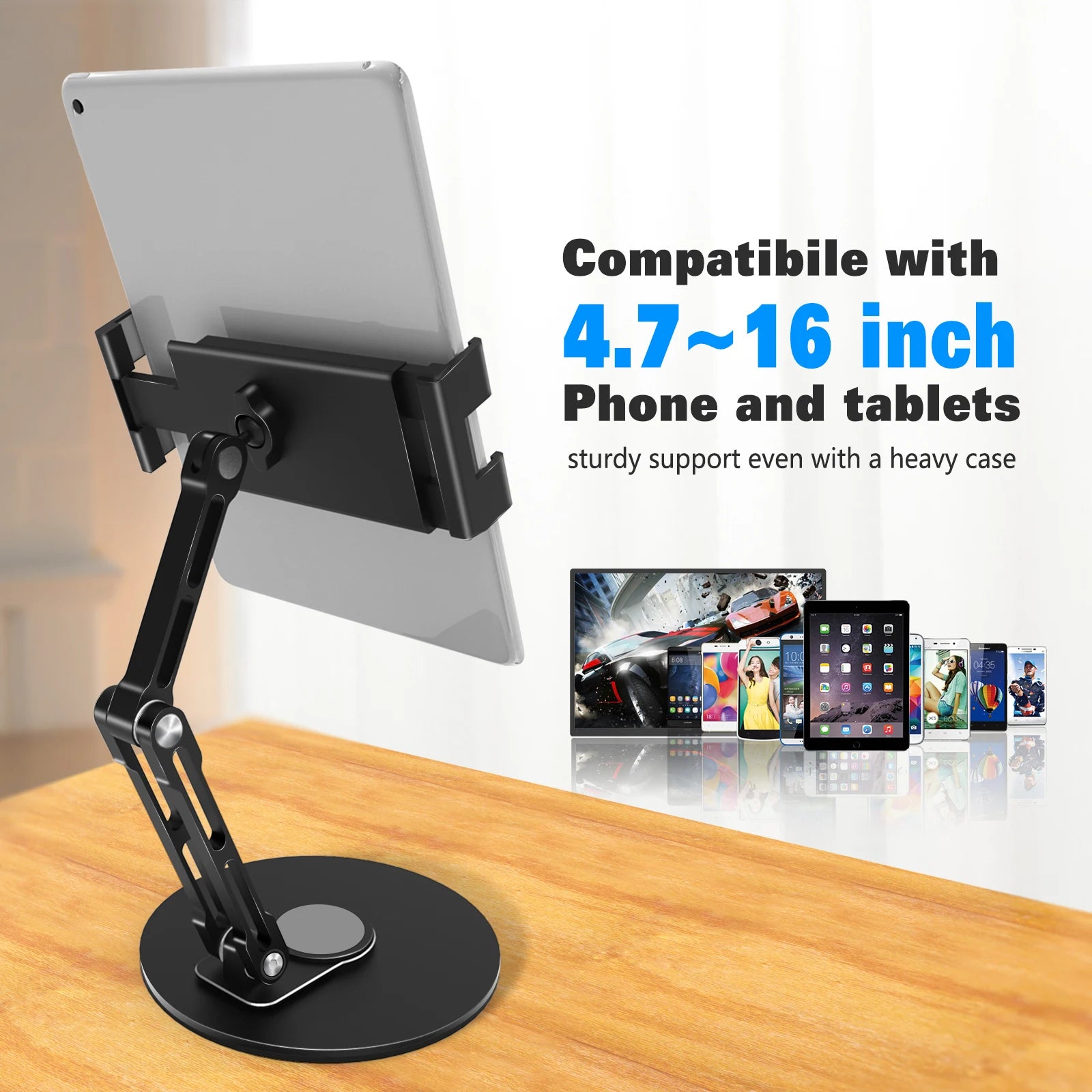 Bimawen Desktop Rotating Folding Stand Phone Lazy 360° Storage Portable Monitor Stand 4.7-16 Inch Metal Body Telescopic