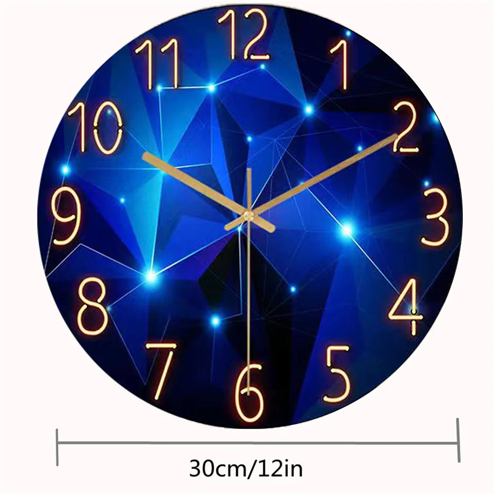1pc 12inch Wall Clock Geometric Elements Dark Blue Thickened Tempered Glass Silent Movement Quartz Living Room Home