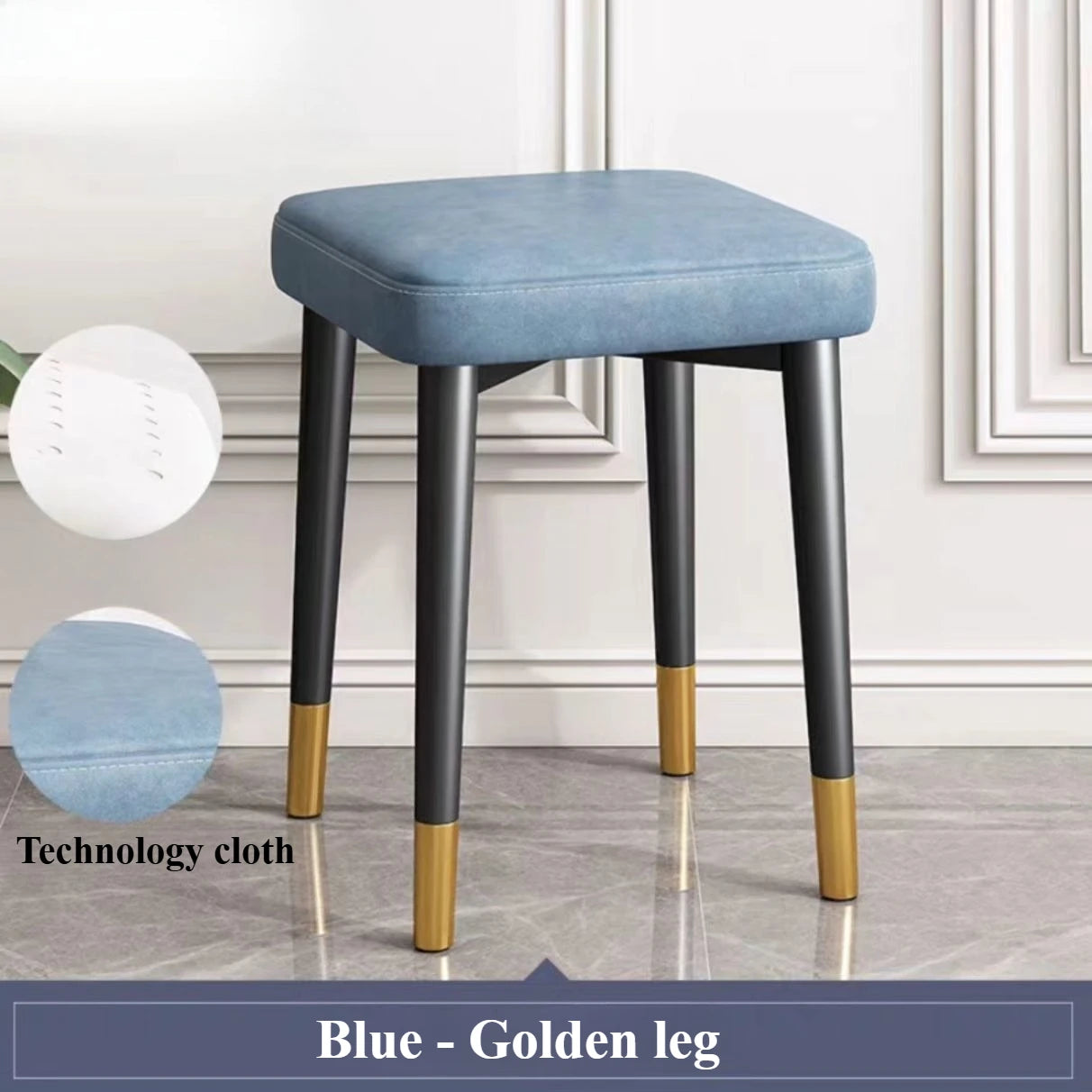 Modern Cushioned Stool for Dining Room Living Room Bedroom and Office | with Golden Foot Cover Criss-cross Construction