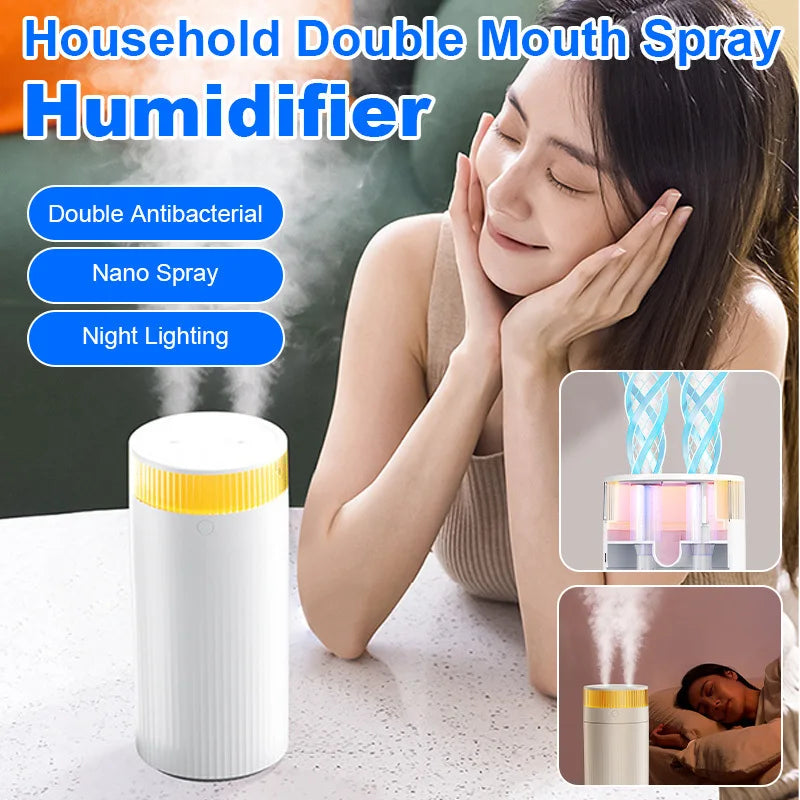 Dual Mist Air Humidifier Large Capacity Quiet USB Ultrasonic Cool Mist Maker for Home Office Dorm Desk with Night Light