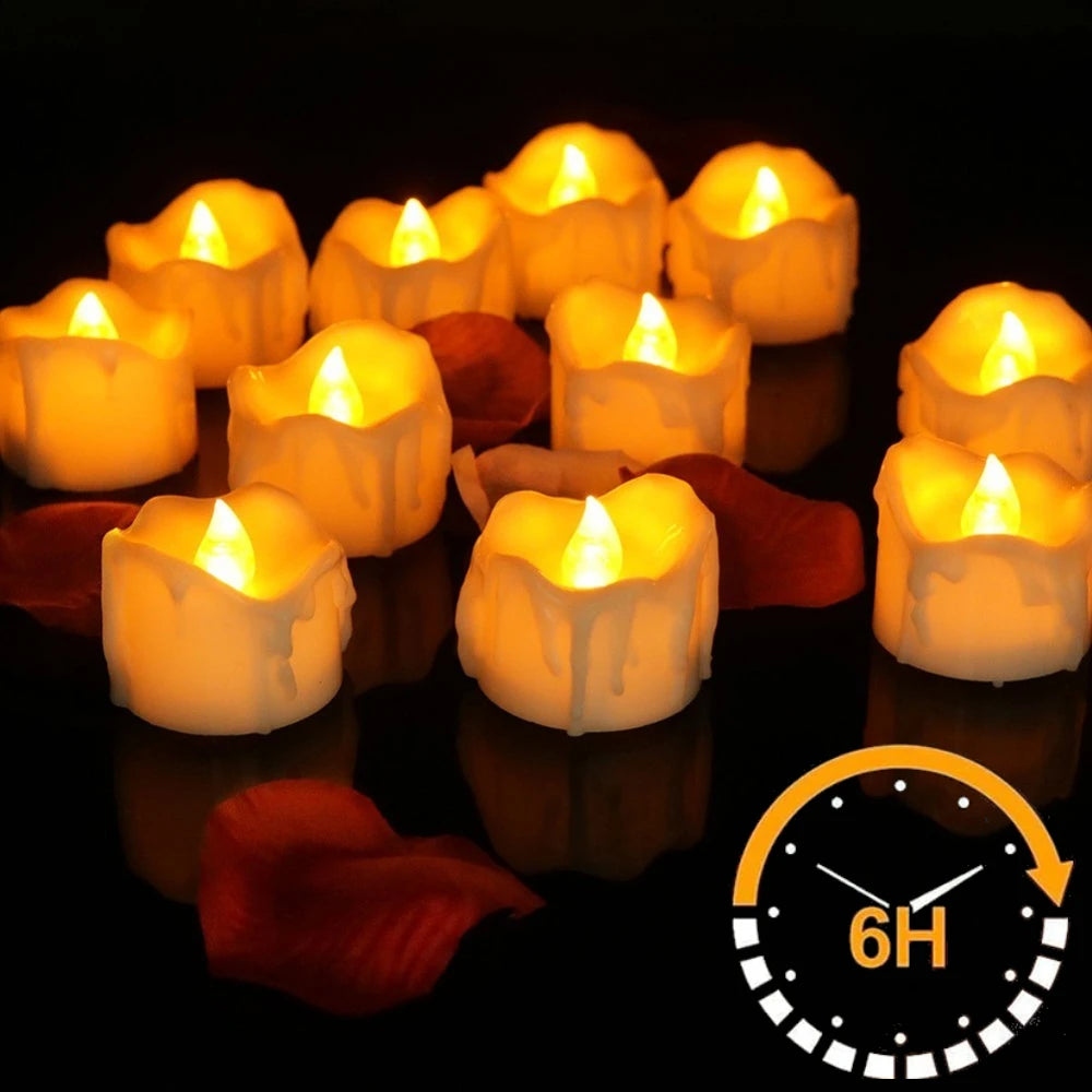 Flameless Flickering LED Tea Lights with Timer 6 Hours On & 18 Hours Off in 24Hours Cycle Automatically LED Votive