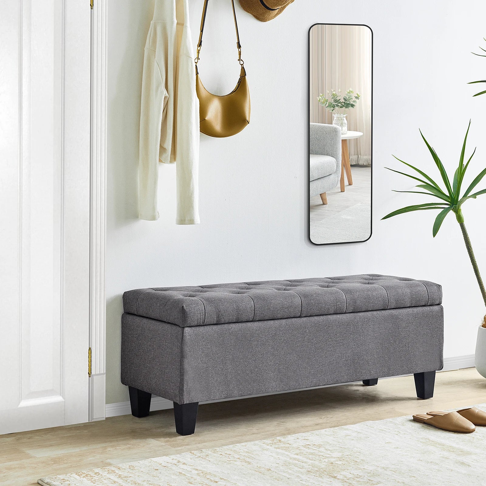 Redlife 42’’ Storage Ottoman Bench Tufted Entryway Bedroom Bench Footrest Stool w/ Flipping Lid Safety Hinge 66 L