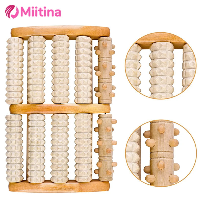 Wooden ten row large roller foot massager for hand massage household foot massager Relieves Fatigue Pain and Fasciitis