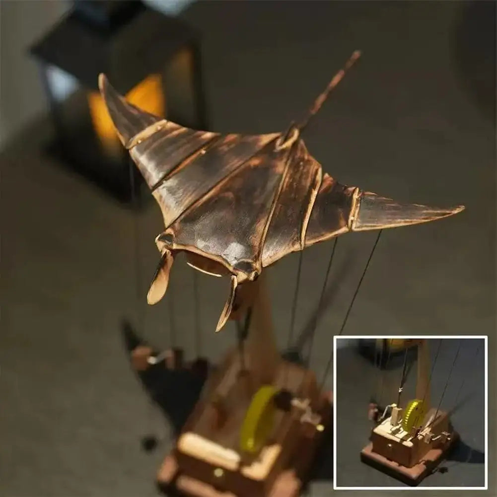 Electric Bionic Manta Ray Handmade Wooden Figurine Realistic Sculpture for Desktop Shelf Office Retro Home Decoration