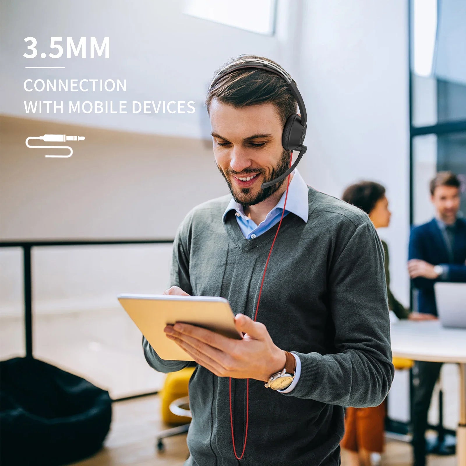 BINNUNE Headsets with Mic Wired Work Headphones for Laptop PC Computer with Noise Cancelling Mic for Zoom Office