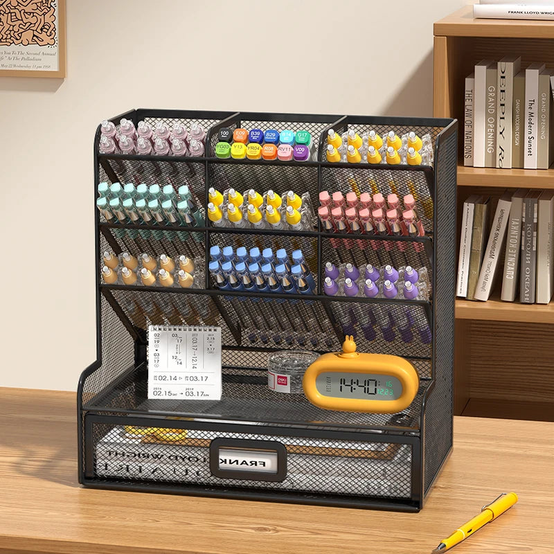 desk-organizer-mesh-desktop-office-supplies-pen-holder-stationery-holder-with-9-compartments-and-1-drawer-for-office-home-school