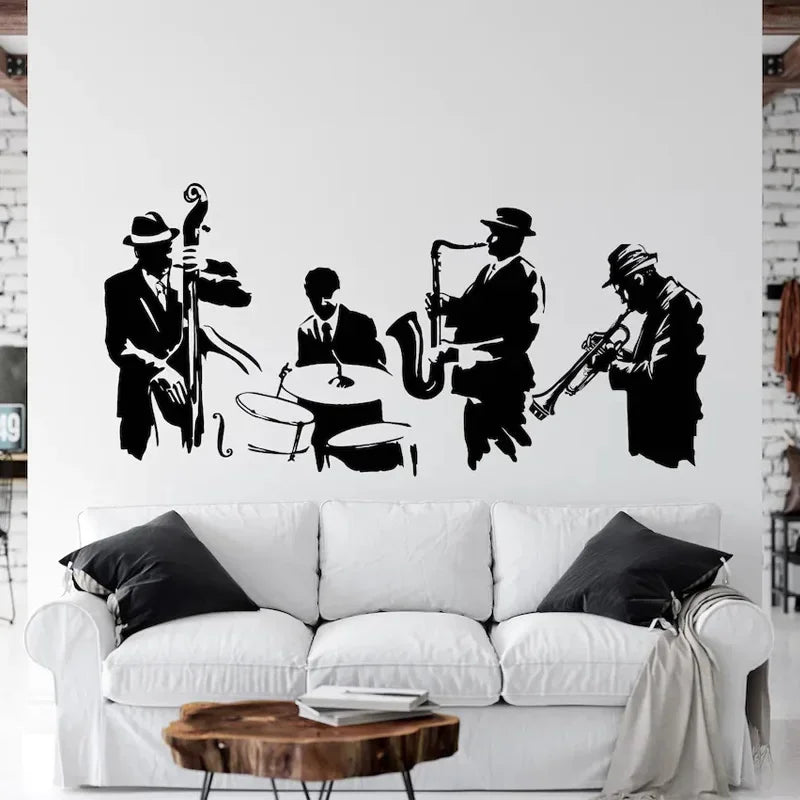 Jazz Music Band Wall Decal - Music Vinyl sticker Musical Instrument Music Band Home Office Decor Jazz Art decoration