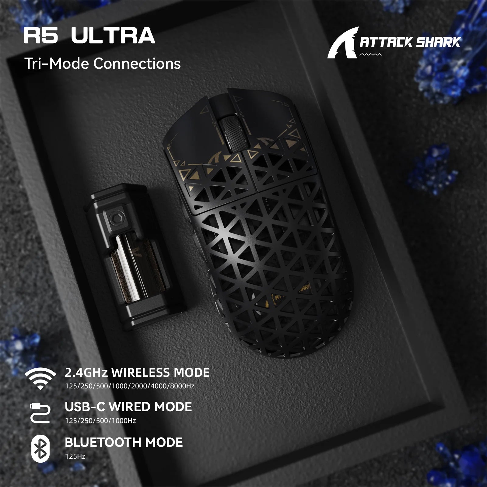 ATTACK SHARK R5 Ultra 8K Carbon Fiber Wireless Gaming Mouse with 42000 DPI-PAW3950 MAX Sensor -39g Ultra-Lightweight