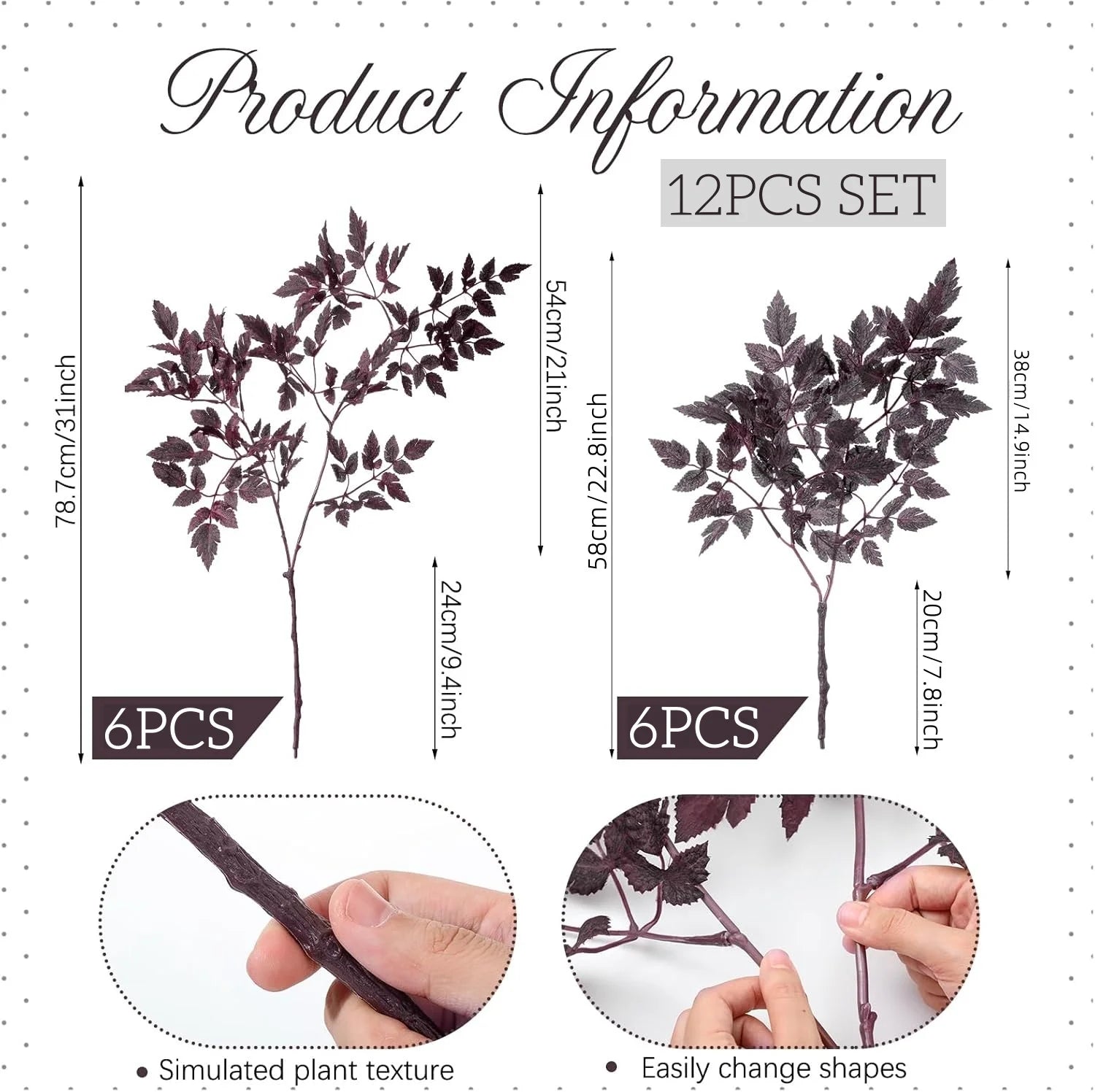 4-12 Pcs Artificial Cimicifuga Plant Leaf Farmhouse Vase Decor Spray Faux Plum Cimicifuga Ramosa Branch Stems for Home