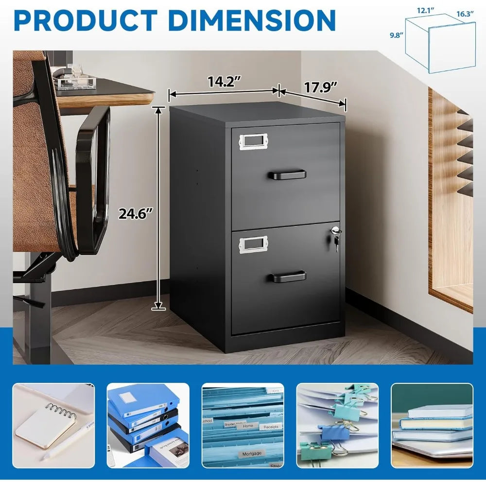 2 Drawer File Cabinet with Lock Vertical Filing Storage Cabinet Office Home Steel Vertical File Cabinets for Letter