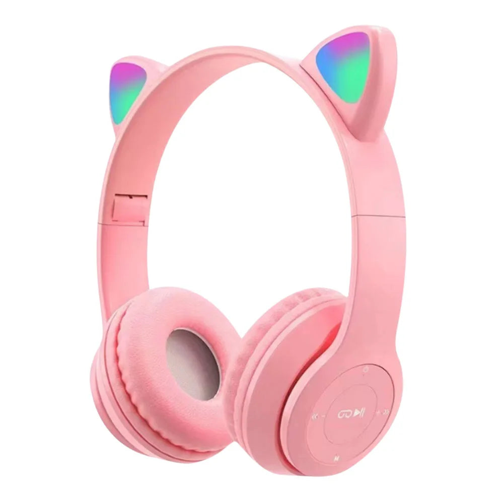 Wireless Headphones Cat Ear Gaming Headset Glow Light Bluetooth-Compatible Helmets Cute Over-Ear Headsets for Kids
