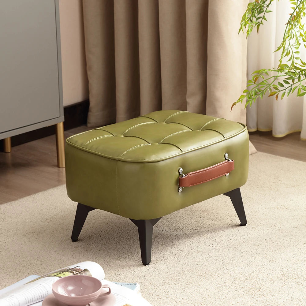 Small FootStool Ottoman with Stable Metal Legs Upholstered Footstool Padded Foot Rest PU Leather Rectangle Small Step