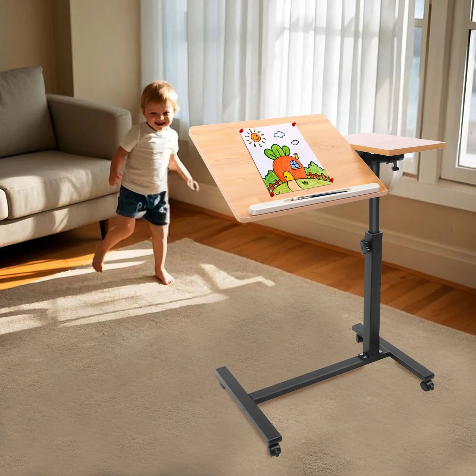 Rolling Standing Laptop Desk Adjustable Height Overbed Bedside Table Laptop Desk Mobile Computer Workstation for Home