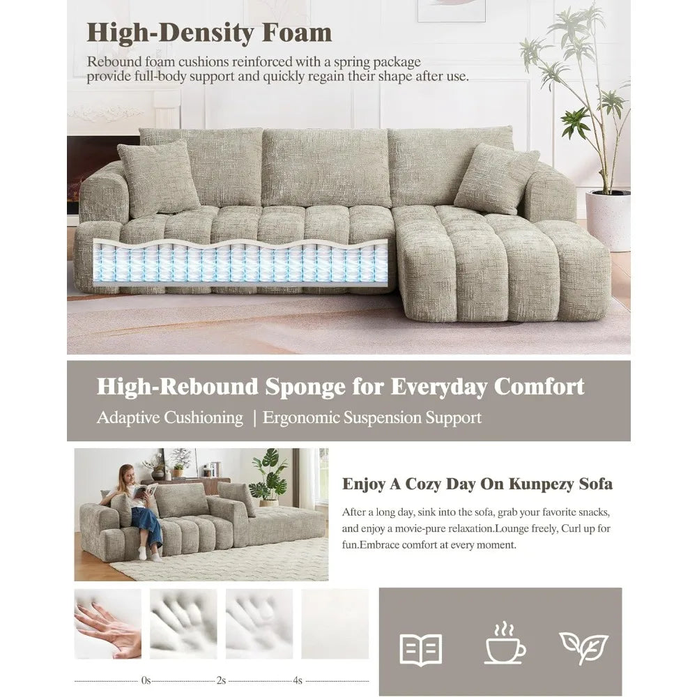108’’ Boneless Cloud Modular Sectional Couch for Living Room L Shaped Sofa with Chaise | Chenille Fabric Compressed