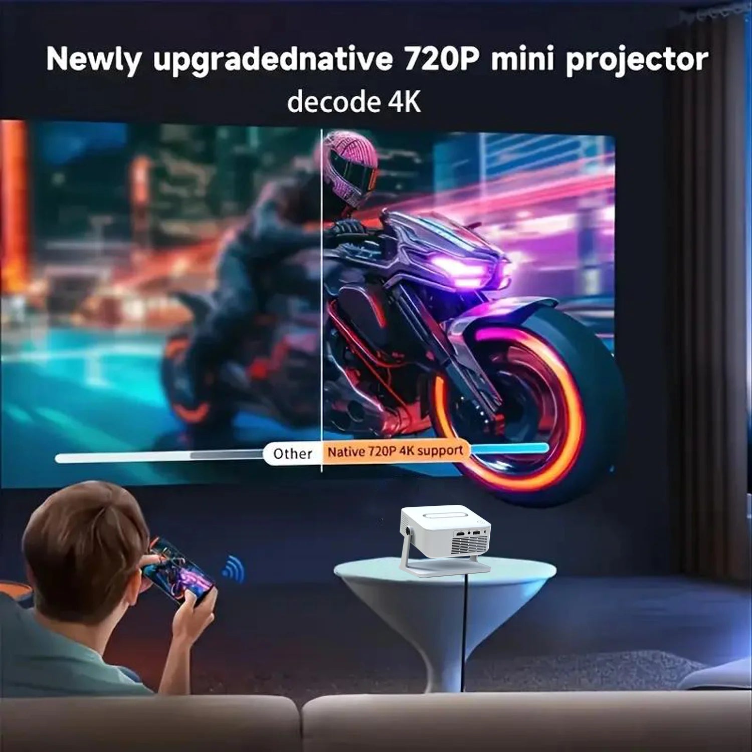 Digital Projector Android With Holder HD Video Smart Projector Outdoor with HDMI USB Wireless Connection for Home