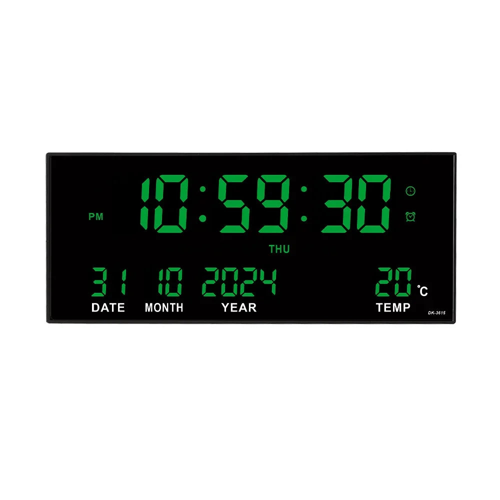 Digital Large Wall Clock Alarm Temperature Date Calendar Display 8 Sets of Alarm Clocks 14’’ Electronic LED Clock Plug