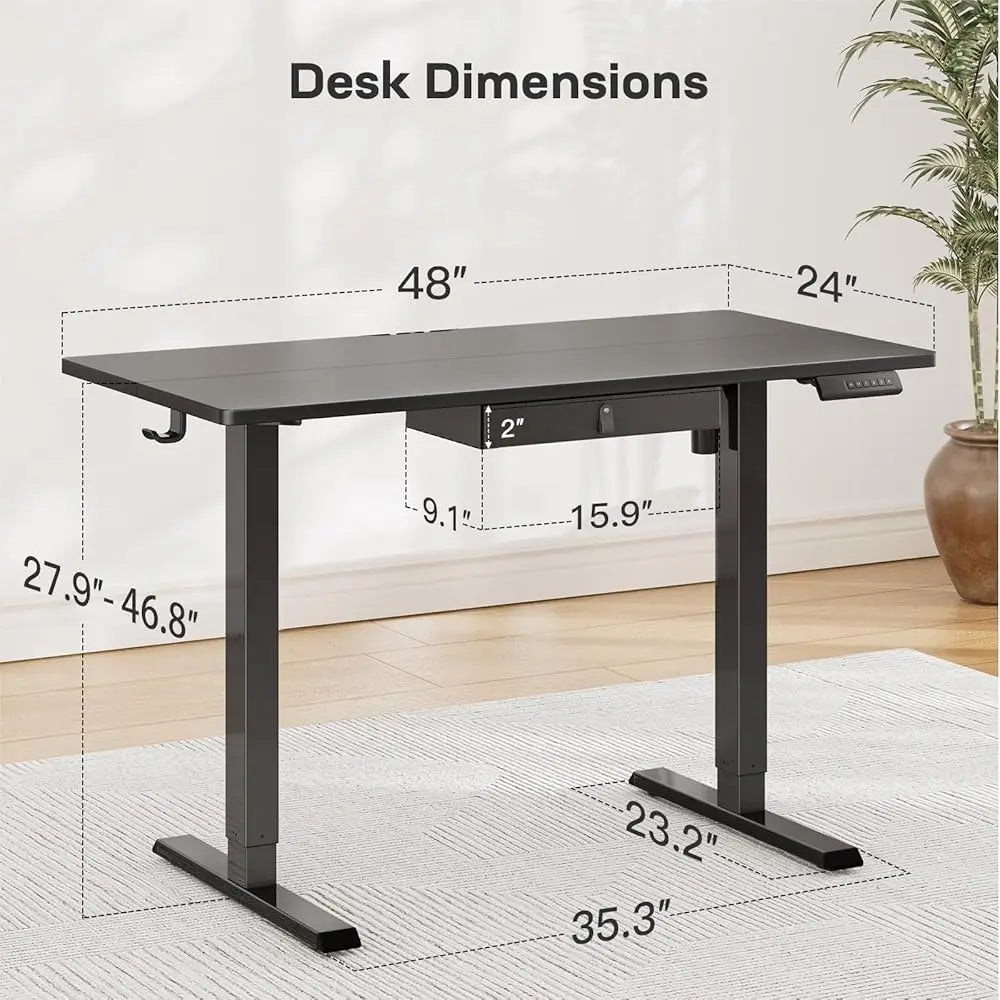 Electric Standing Desk With Drawer 48 X 24 Electric Stand Up Desk Ergonomic Adjustable Desk With Storage Headphone/Bag