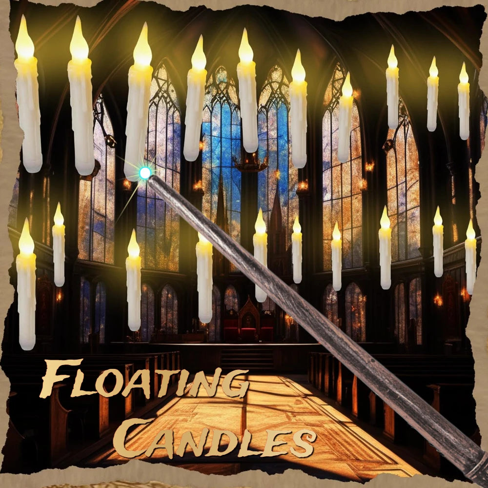 12/48Pcs Floating Candles with Magic Wand Flickering Warm Light LED Flameless Candle Taper Candles for Christmas
