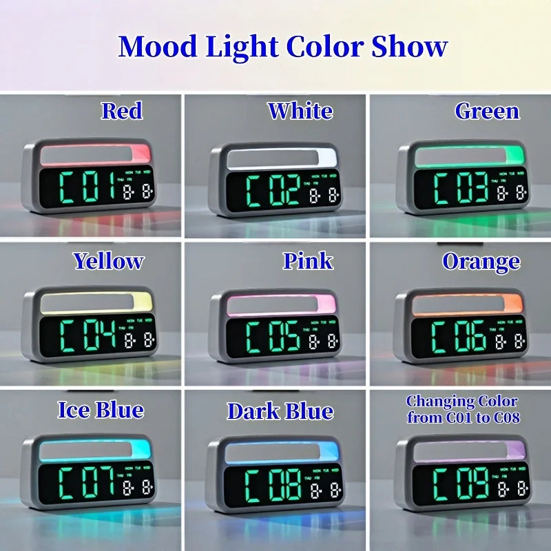 Digital Alarm Clock with 8 Colors Changing Mood Light Date Week DST Snooze Table Clock Auto Dimmable Sleep Mode 12/24H