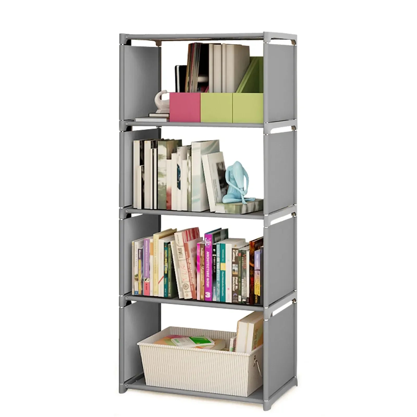 4-tier Bookcase Display Holder Book Storage Shelve Stand Light Gray Bookshelf Waterproof High Load-bearing Capacity