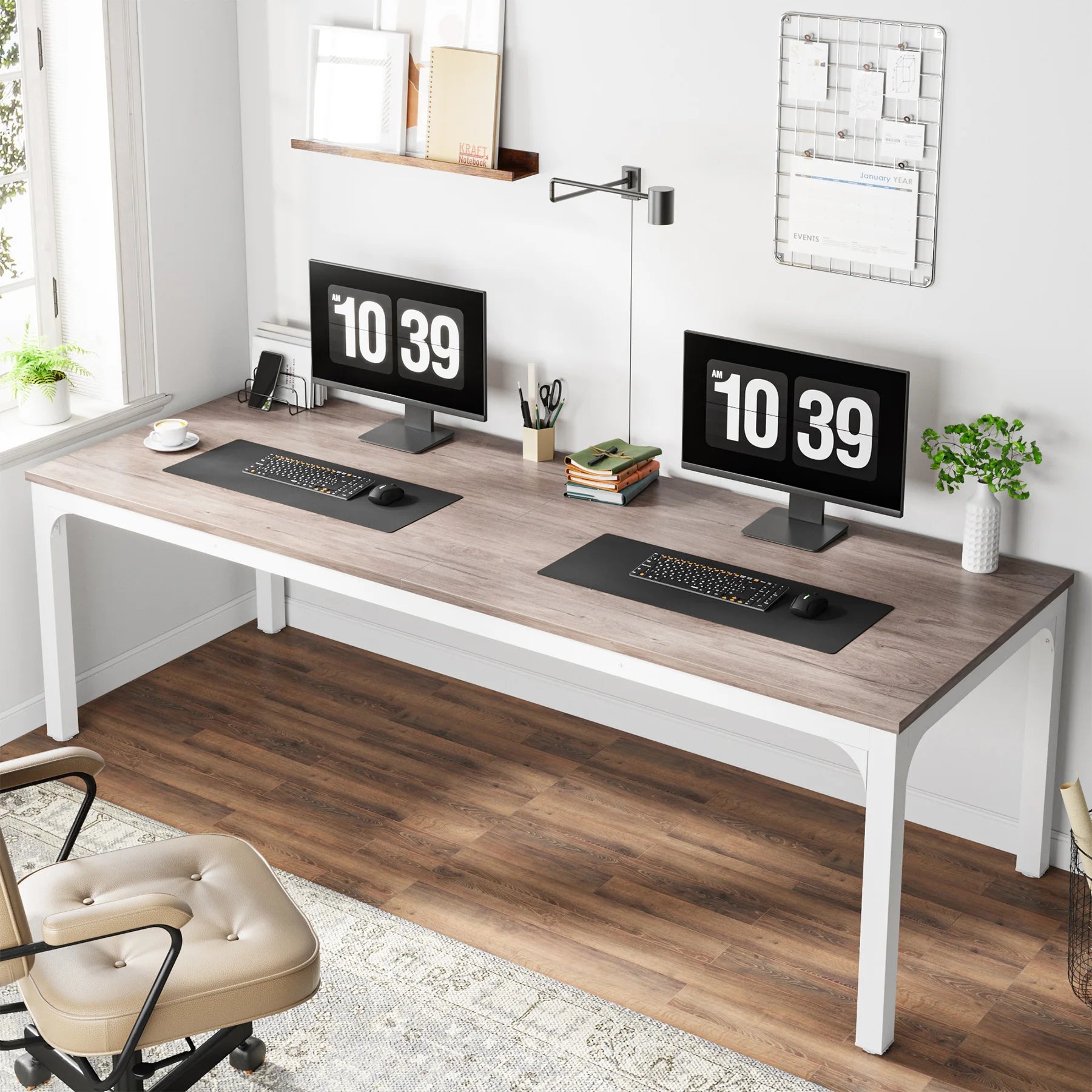 Tribesigns 78.7 Inches Extra Long Computer Desk 2 Person Desk Double Long Desk Workstaion for Home Office - Oak