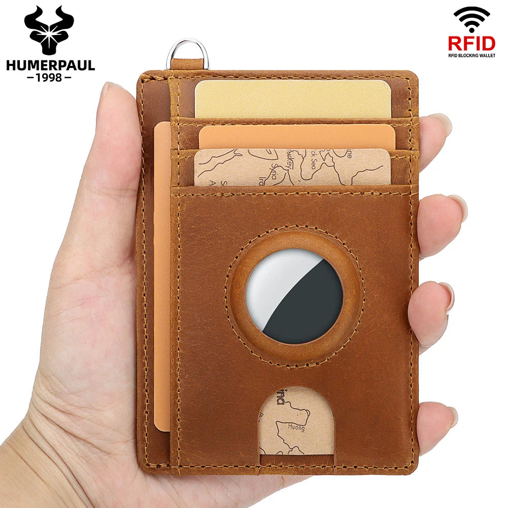 HUMERPAUL Slim RFID Blocking Airtag Wallet with Credit Card Holder Genuine Leather Ultra-thin Money Purse Fashion