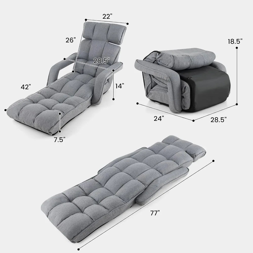 Foldable Floor Lazy Sofa Indoor Chaise Lounge Sofa with 6 Adjustable Positions Folding Chair Bed with Adjustable